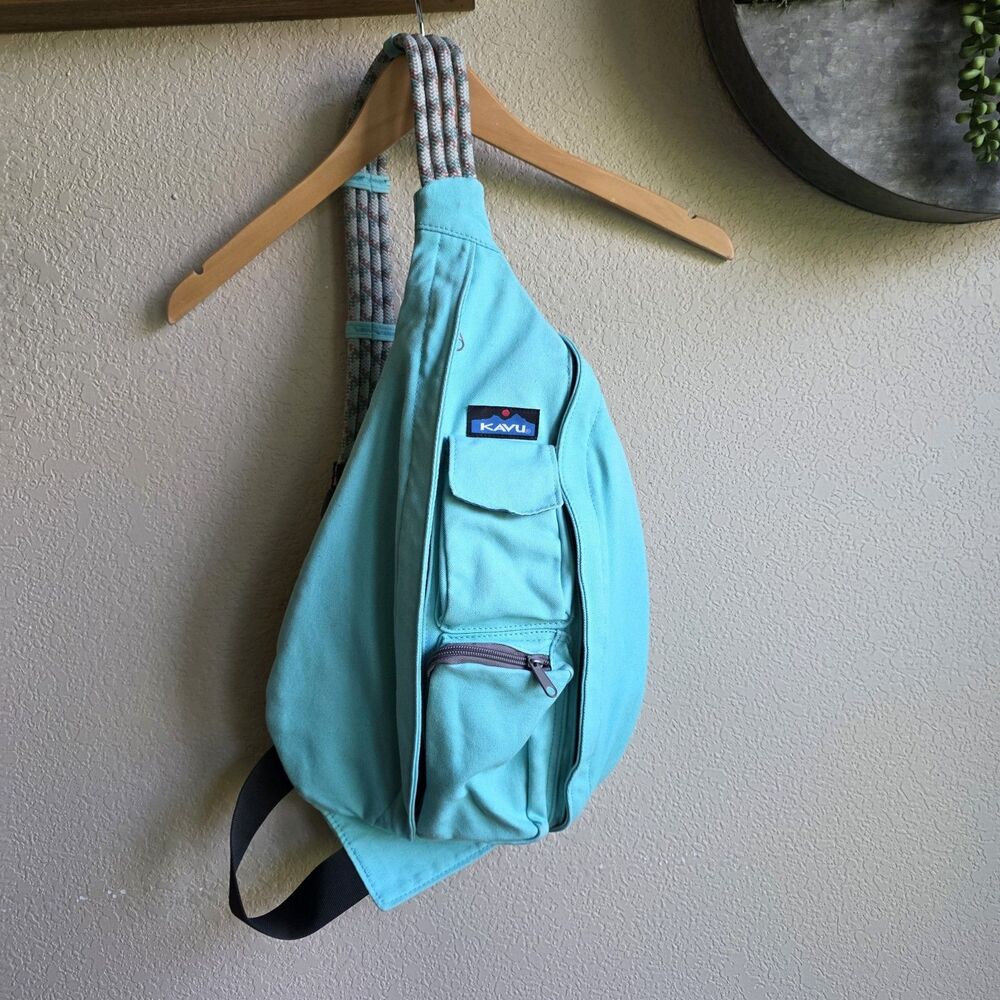 Kavu Rope Sling Bag Jelly Mint Green Canvas Pockets Zipper Crossbody